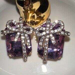 Baroque Purple Faceted Crystal Statement Earrings with Rhinestone Bow